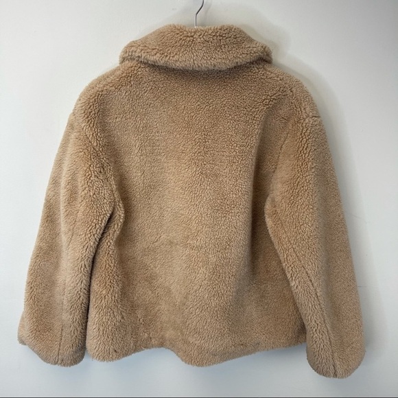 Zara Cropped Tan Sherpa Teddy Coat Jacket Size Medium - Picture 3 of 4